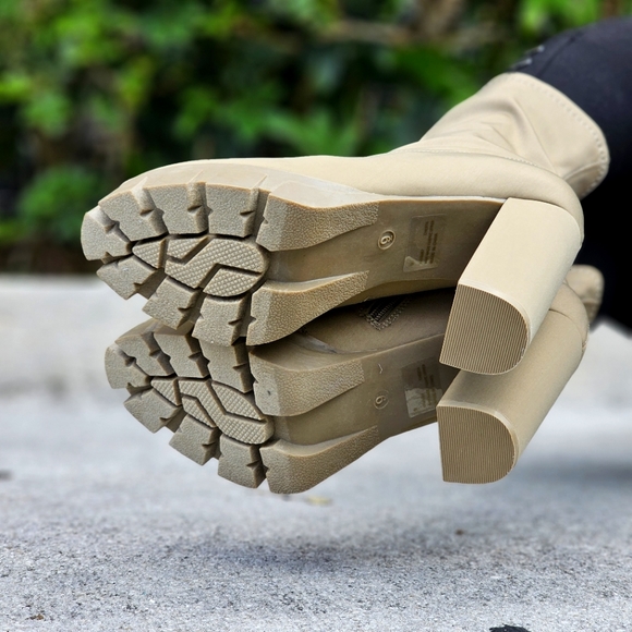 Women's Platform Ankle Chunky Heel Boots Taupe Color - Picture 5 of 5